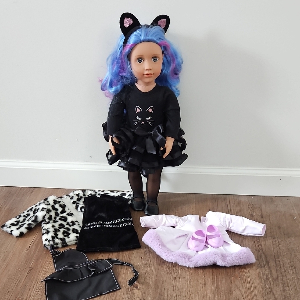 Our Generation Doll with Blue Hair and 3 different outfits